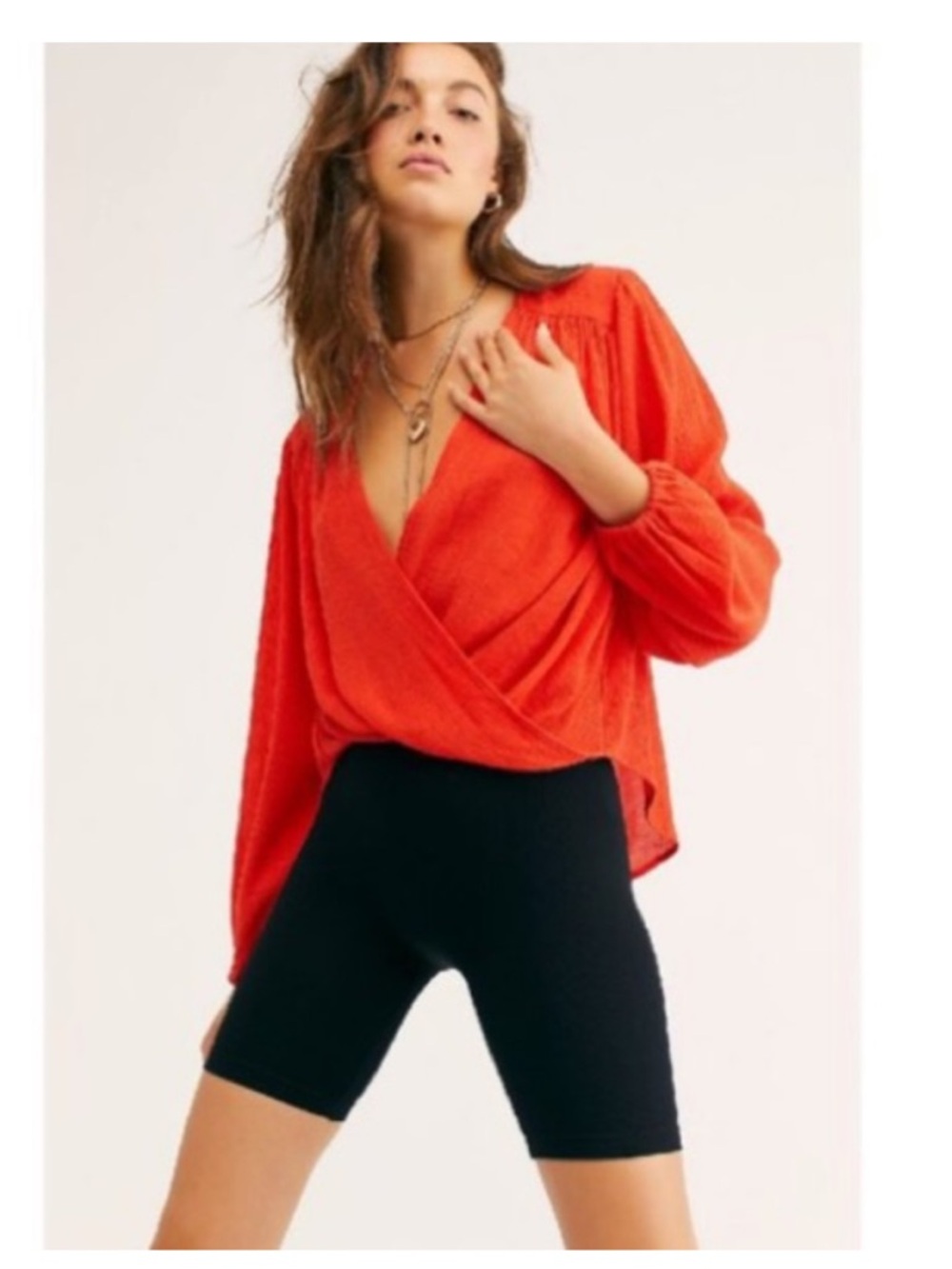 Free People Red Wrap-Front Blouse - Picture 3 of 3